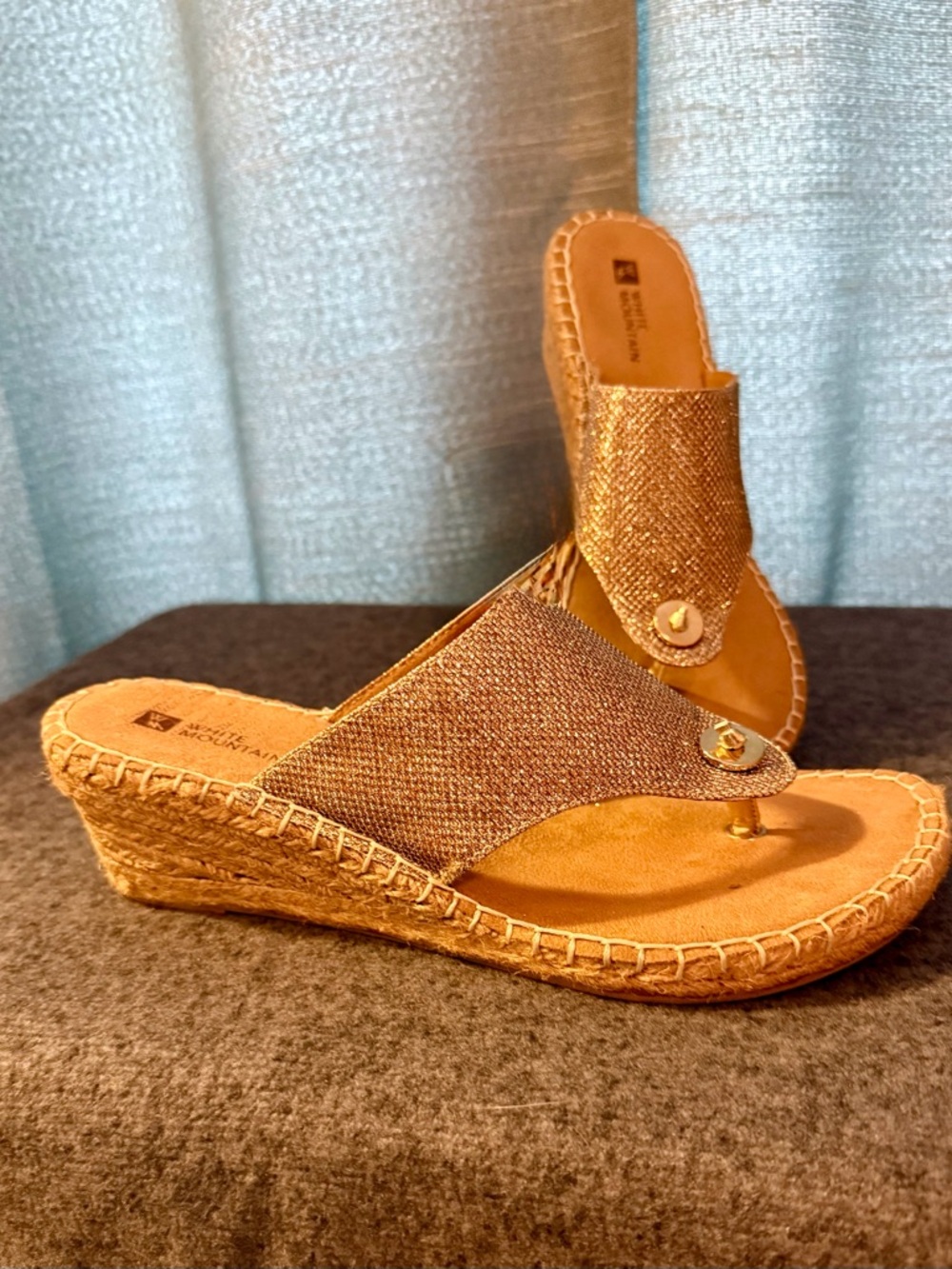 White Mountain Metallic Bronze Wedge Thong Sandals